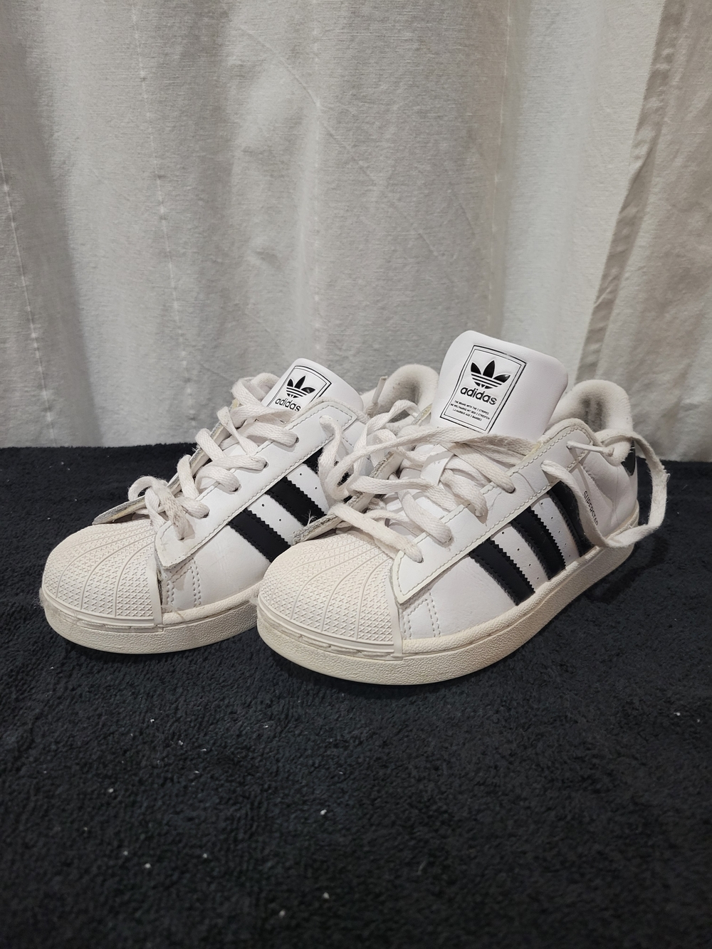 Adidas Kids Size 3 White Sneakers with Black Stripes